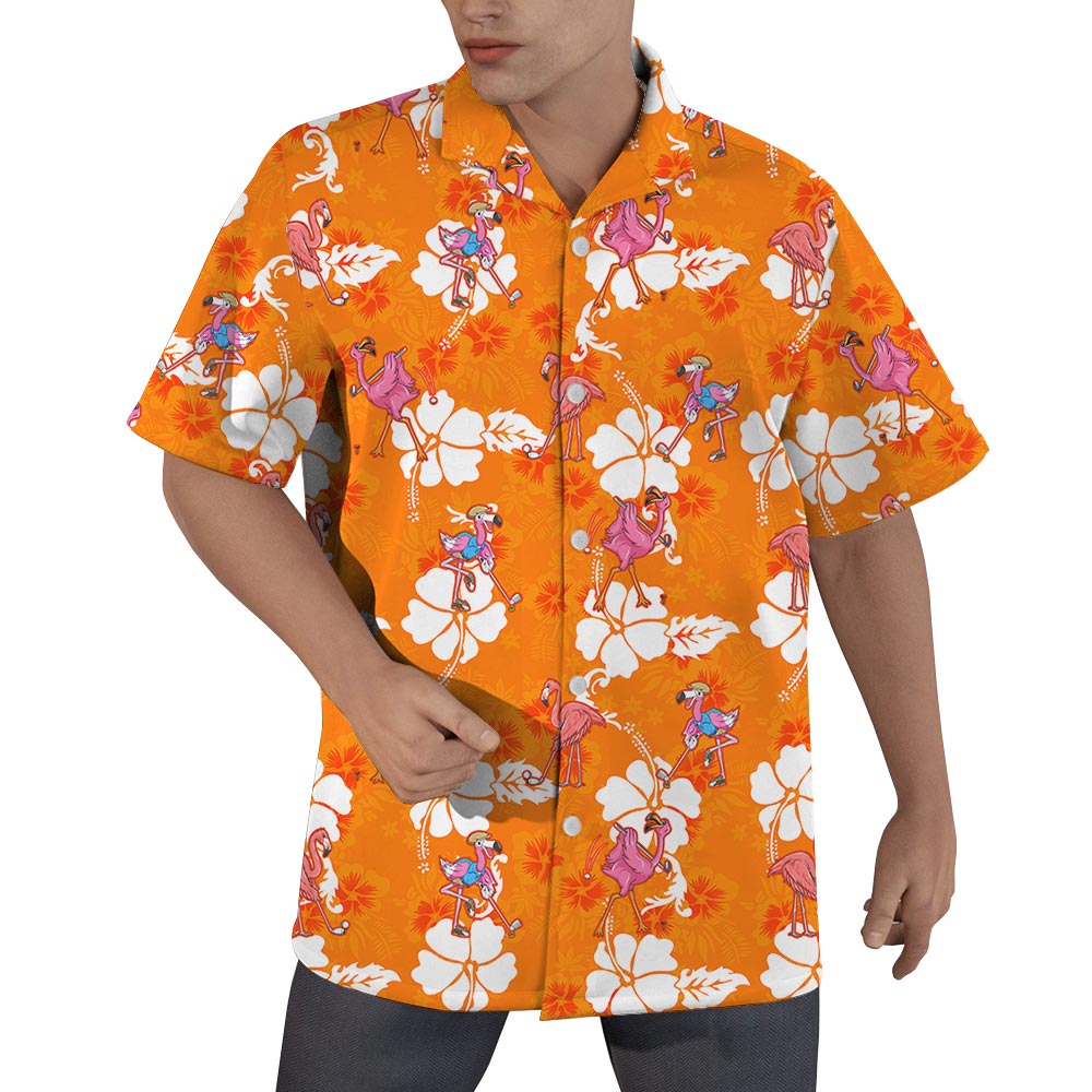 Men's Flamingo Hawaiian Shorts Golf And Orange Hibiscus - variant image 1