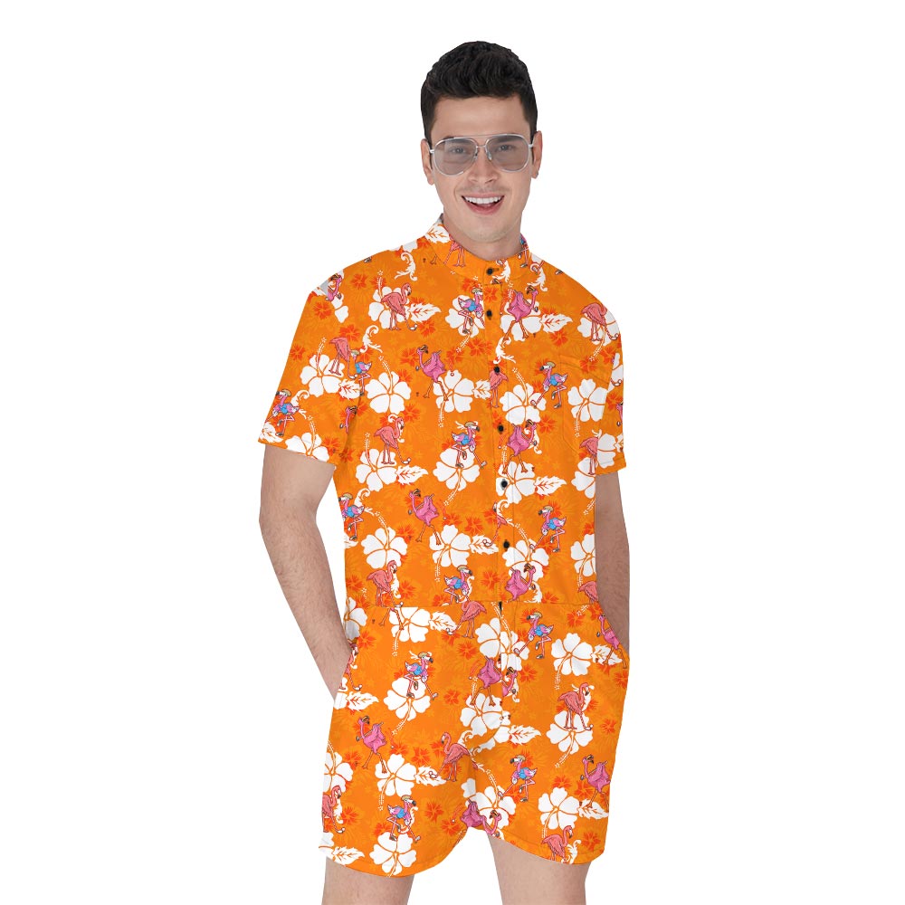 Orange Tropical Men's Romper Flamingo Playing Golf - variant image 1