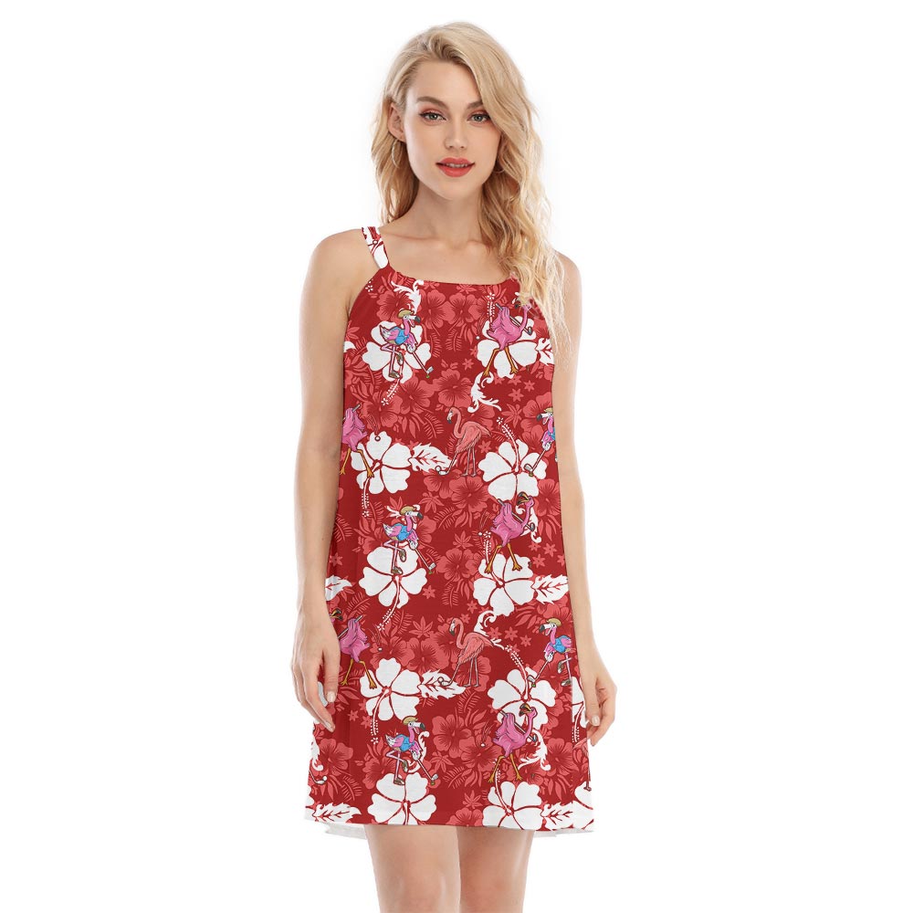 Lovely Golf Flamingo Hawaiian Dress Hibiscus Red For Women - variant image 1