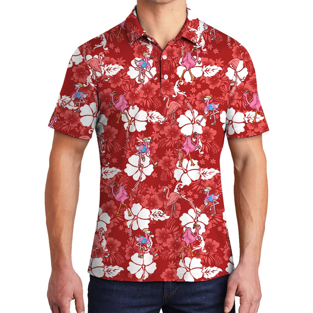 Unique Flamingo Hawaiian Polo Shirt With Golf - variant image 1