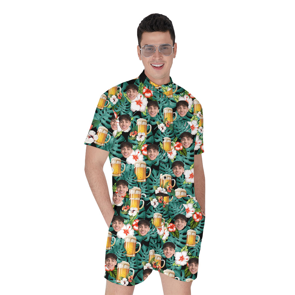 Custom Face Beer Mug Hawaiian Romper For Men - variant image 1