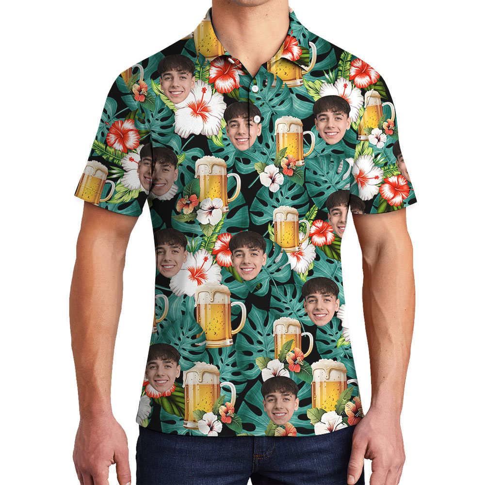 Cool Beer Floral Men's Polo Shirt With Multiple Faces - variant image 1