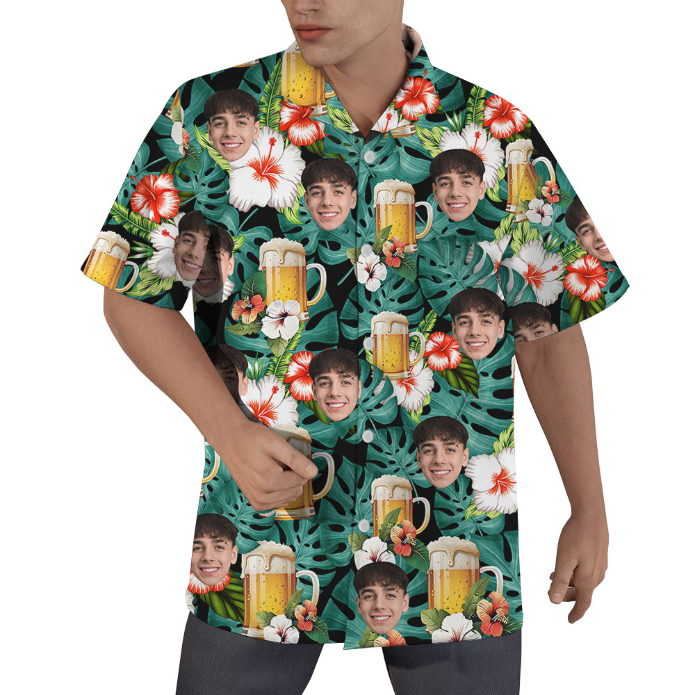 Beer Hibiscus Men's Hawaiian Shirt With Face - variant image 1