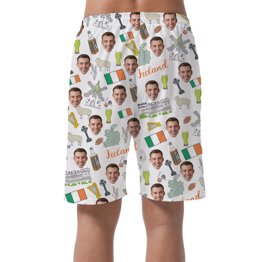 Irish Saint Patrick Day Men's Hawaiian Shorts With Custom Photo