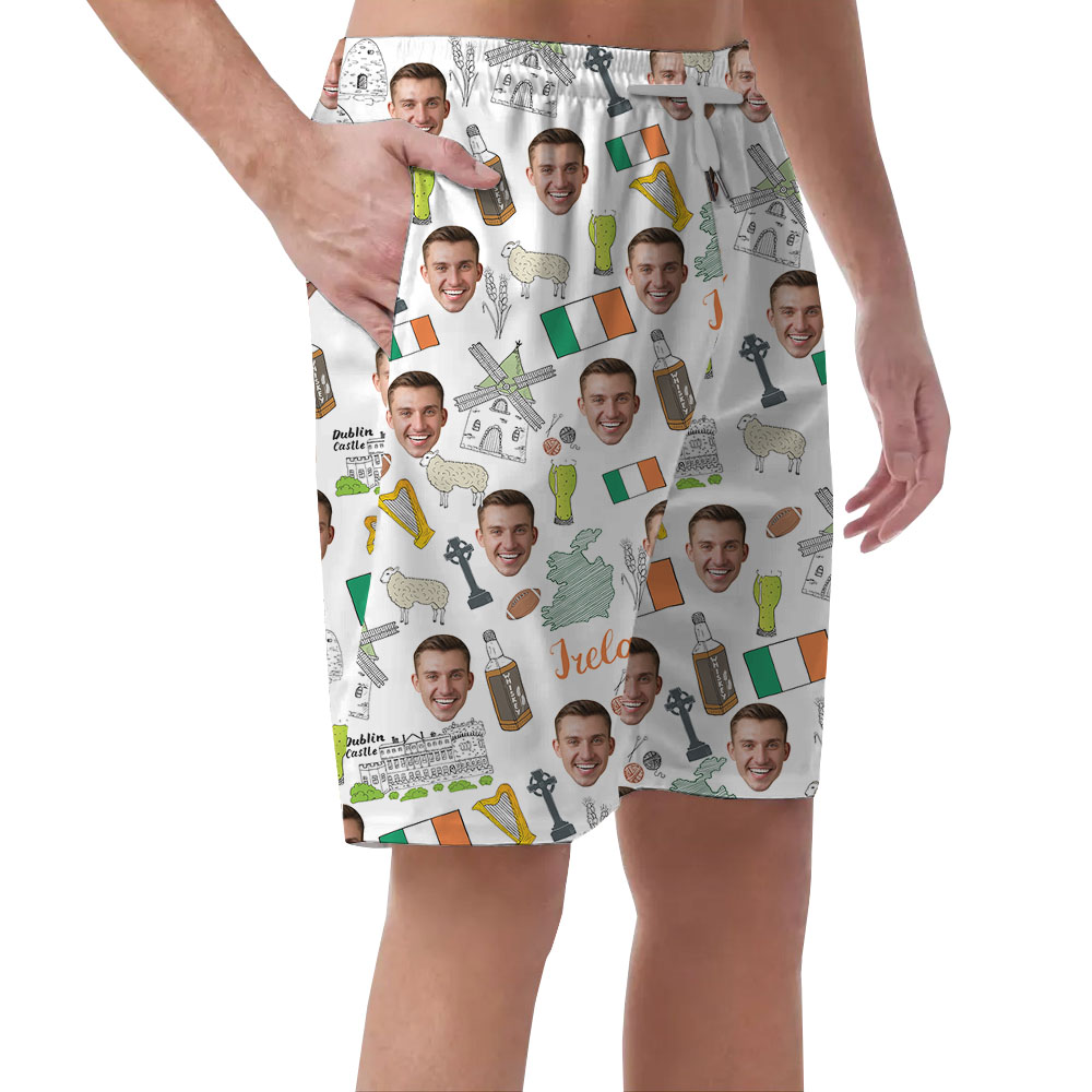 Irish Saint Patrick Day Men's Hawaiian Shorts With Custom Photo