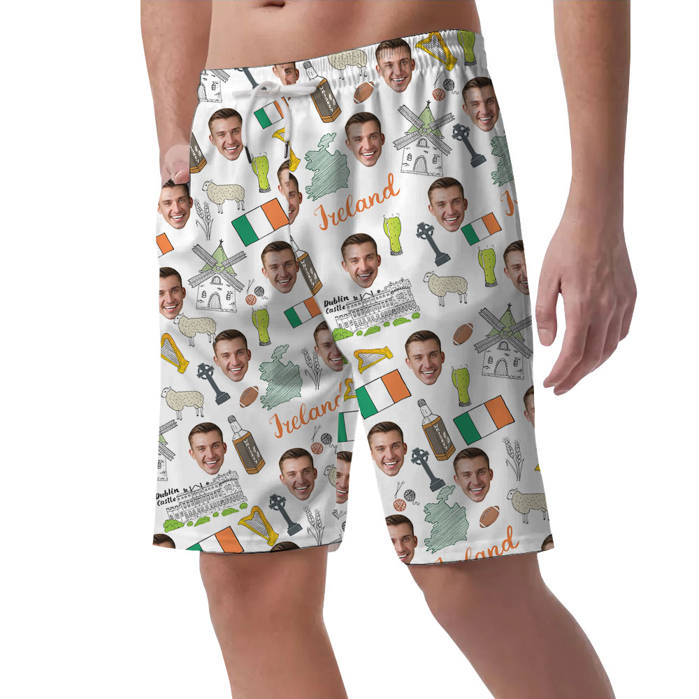 Irish Saint Patrick Day Men's Hawaiian Shorts With Custom Photo