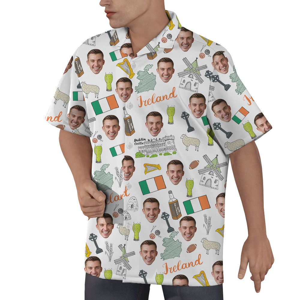 Irish Saint Patrick Day Custom Face Hawaiian Shirt