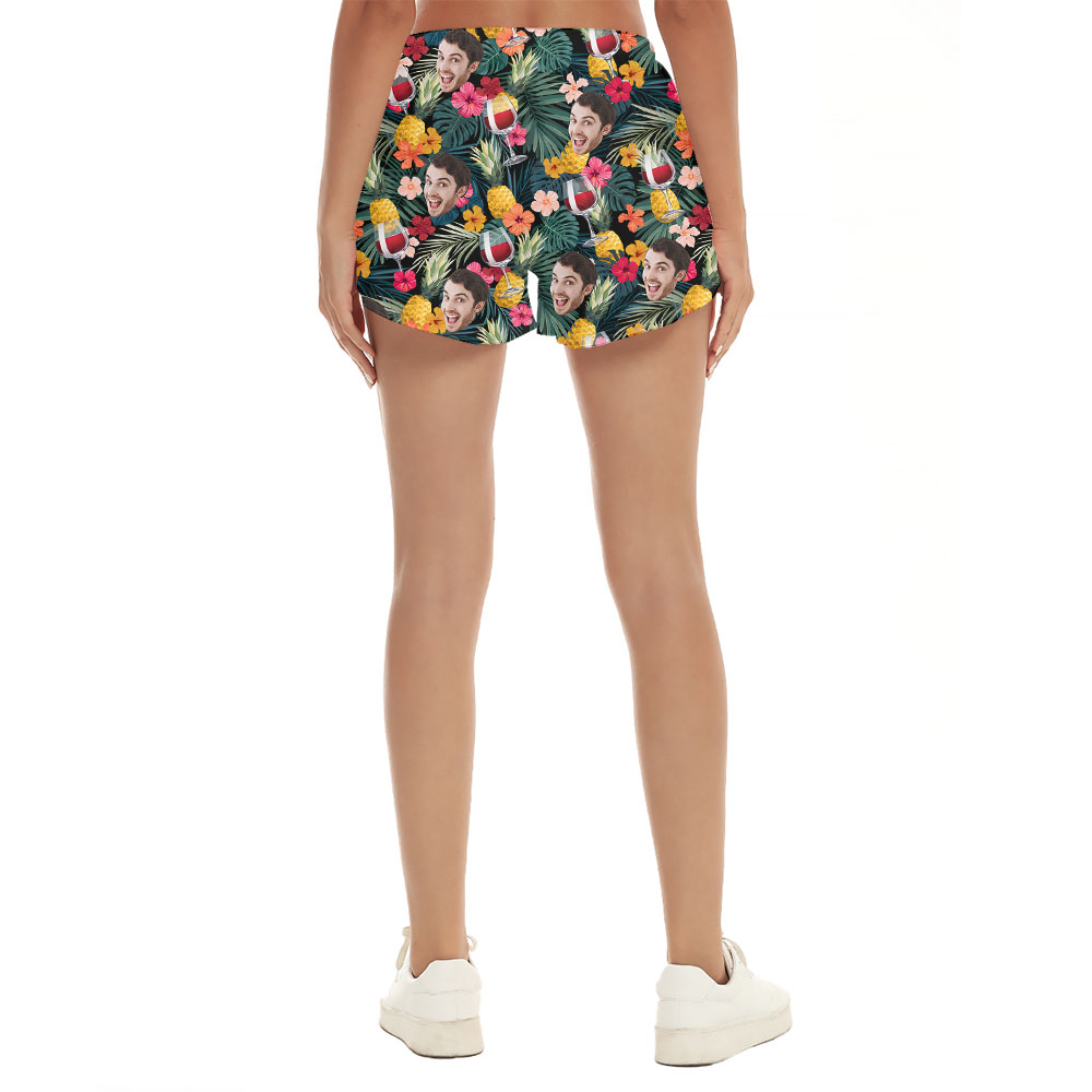 Unique Custom Face Red Wine Beach Shorts For Women