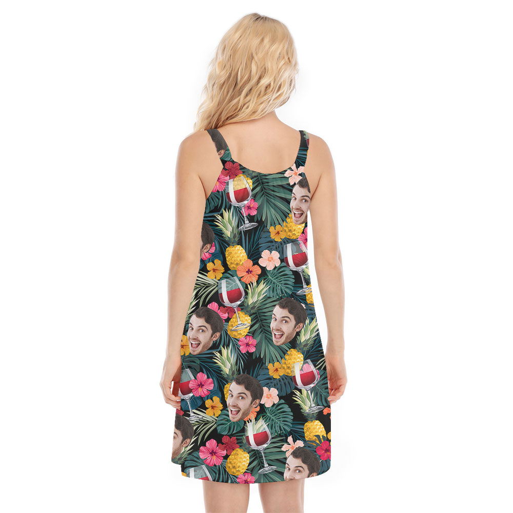 Funny Red Wine Custom Face Women's Cami Dress