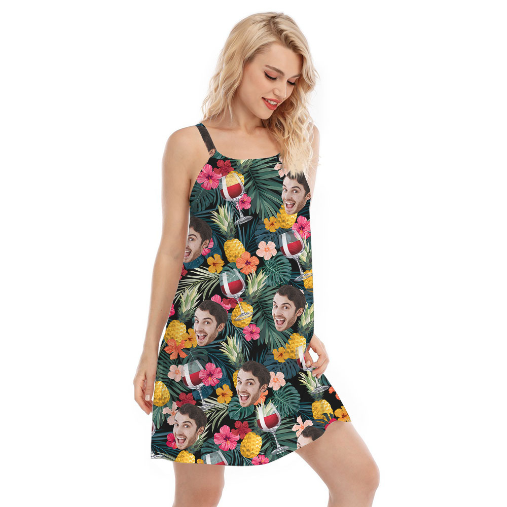 Funny Red Wine Custom Face Women's Cami Dress