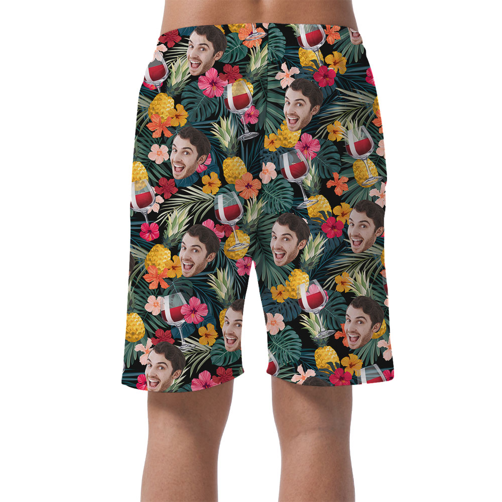 Red Wine Men's Beach Shorts With Multiple Faces