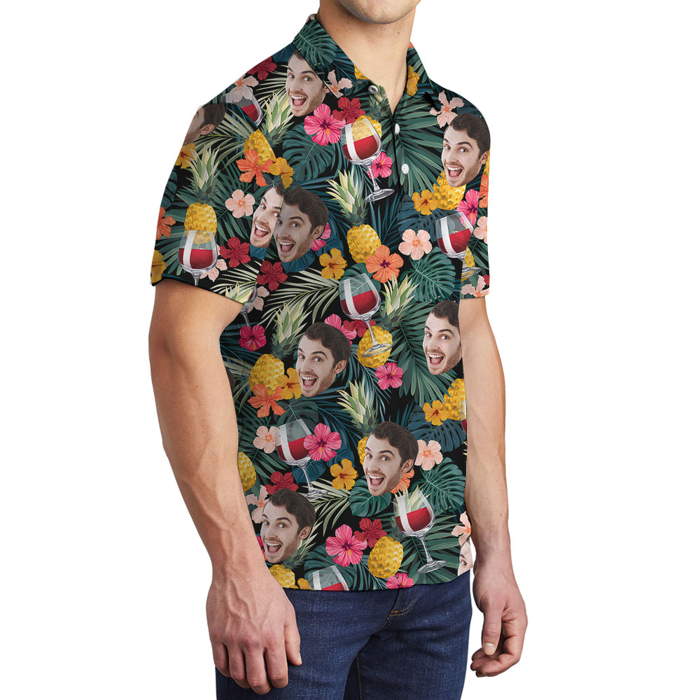 Custom Photo Tropical Polo Shirts For Wine Lovers
