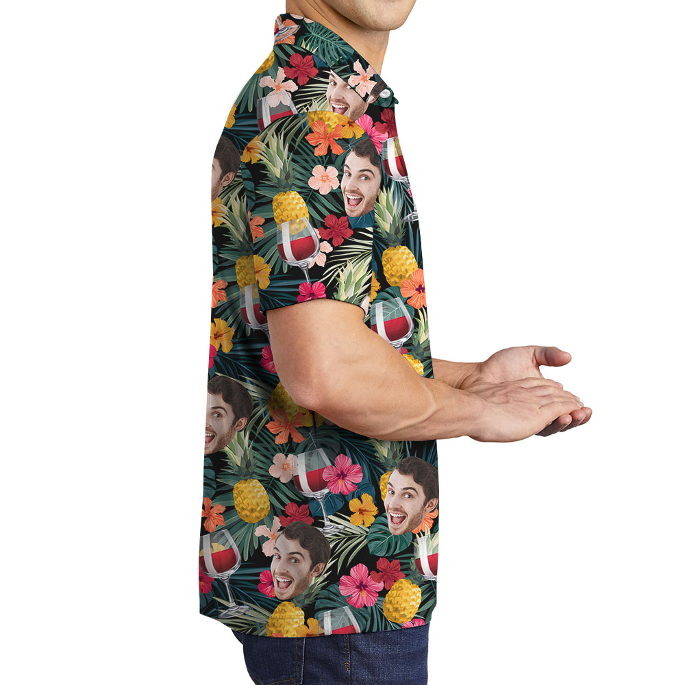 Custom Photo Tropical Polo Shirts For Wine Lovers