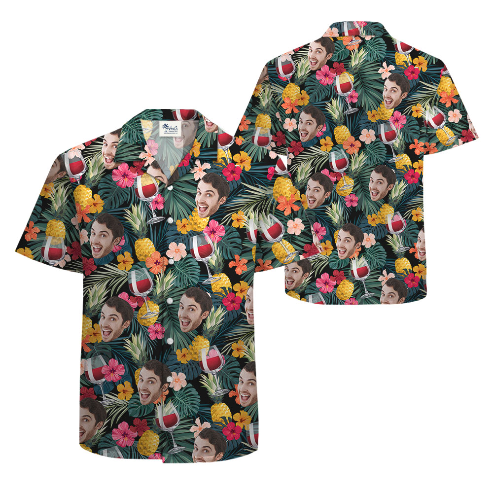 Red Wine Custom Face Tropical Collared Hawaiian Shirt