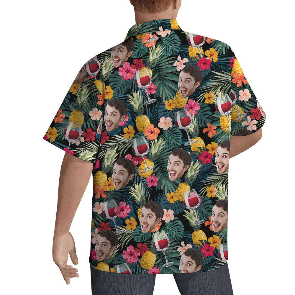 Red Wine Custom Face Tropical Collared Hawaiian Shirt