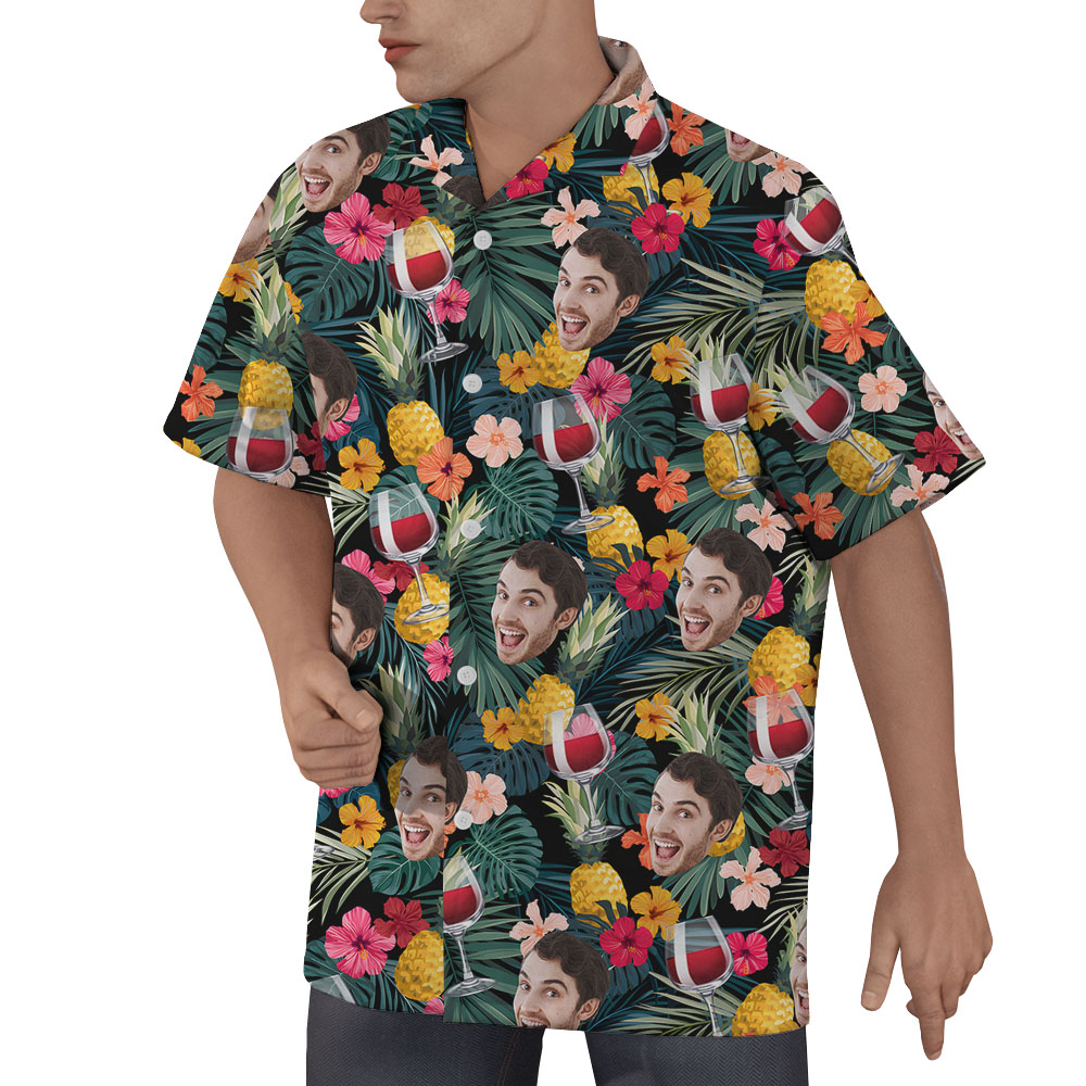 Red Wine Custom Face Tropical Collared Hawaiian Shirt