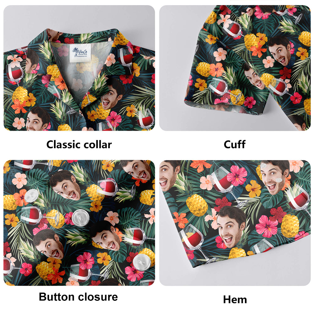 Red Wine Custom Face Tropical Collared Hawaiian Shirt
