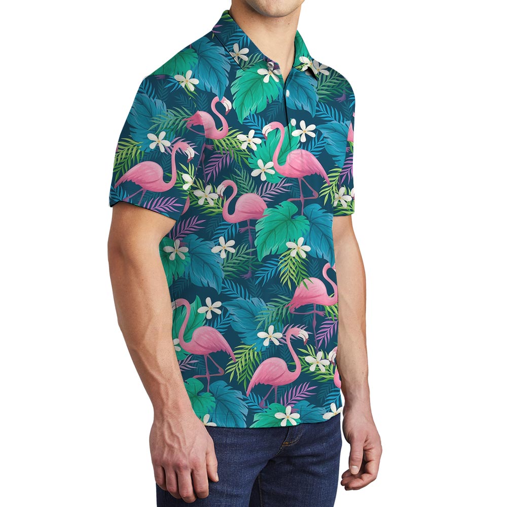 Cool Flamingo Hawaiian Polo Golf Shirt For Men