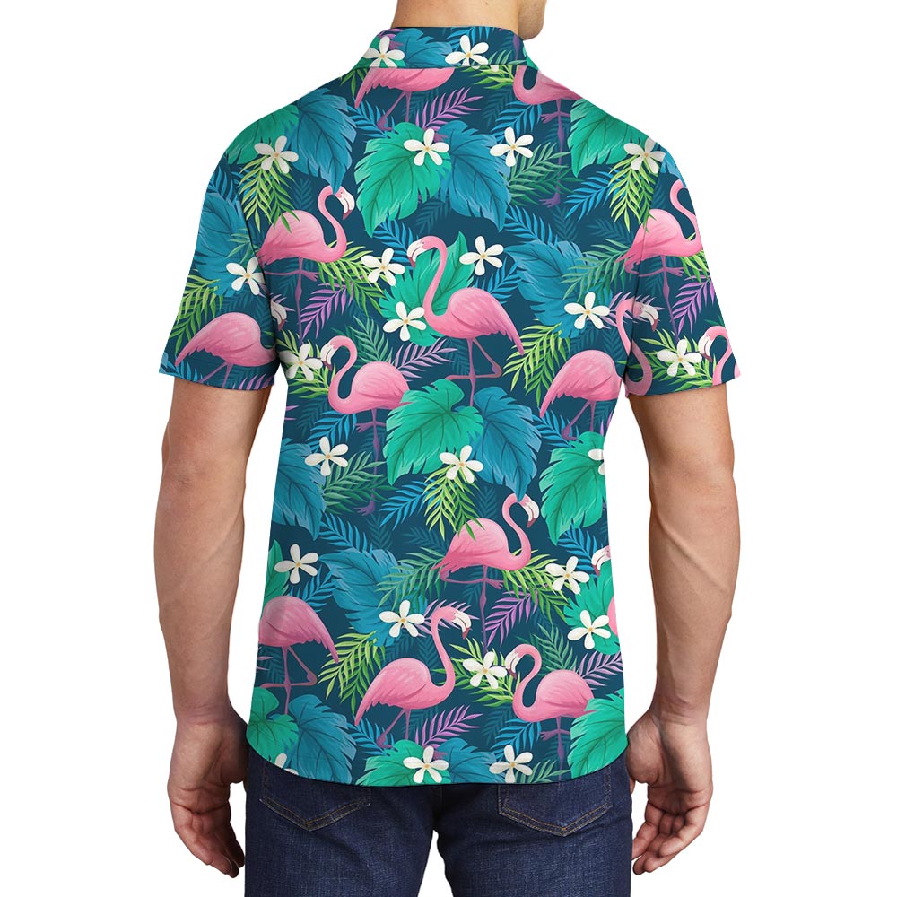 Cool Flamingo Hawaiian Polo Golf Shirt For Men