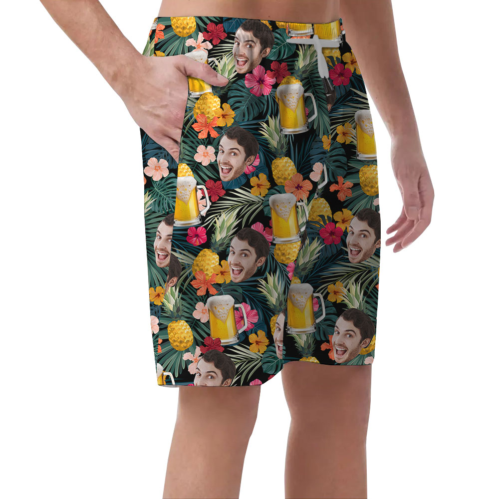 Custom Multiple Faces Beer Pineapple Hawaiian Shorts