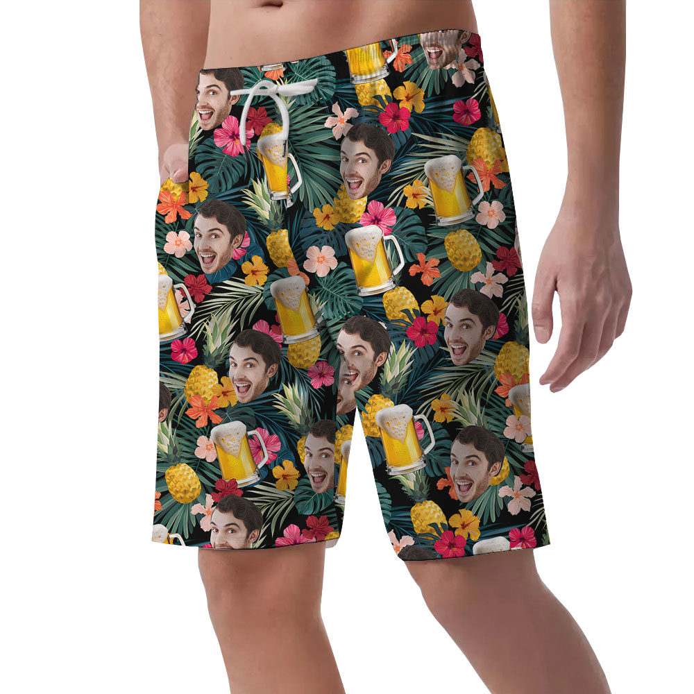 Custom Multiple Faces Beer Pineapple Hawaiian Shorts