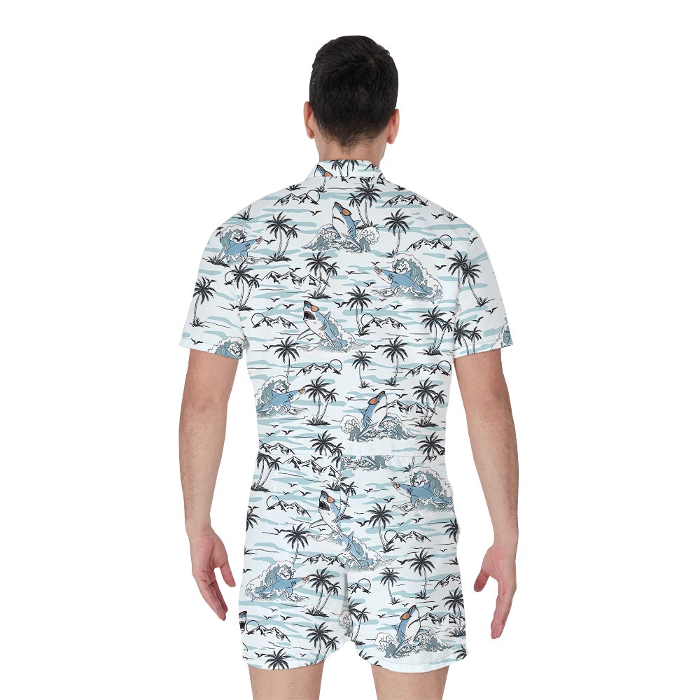 Funny Shark Men's Hawaiian Romper For Vacation