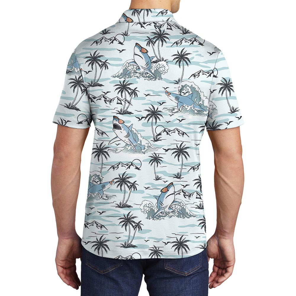 Blue Shark Hawaiian Polo Shirt For Men