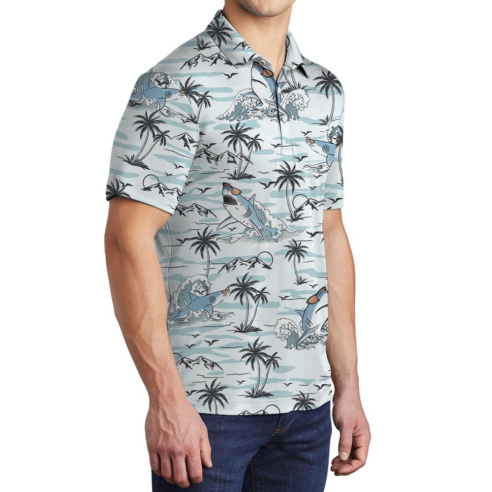 Blue Shark Hawaiian Polo Shirt For Men