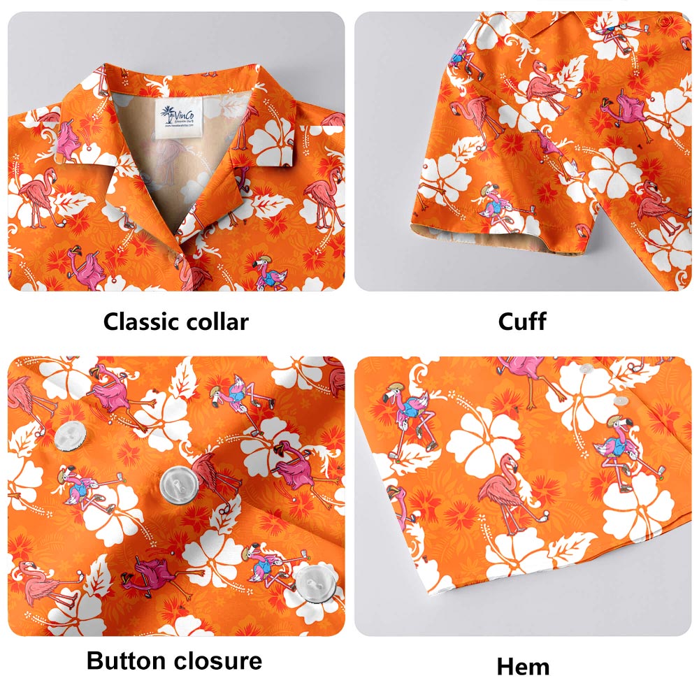 Men's Flamingo Hawaiian Shorts Golf And Orange Hibiscus