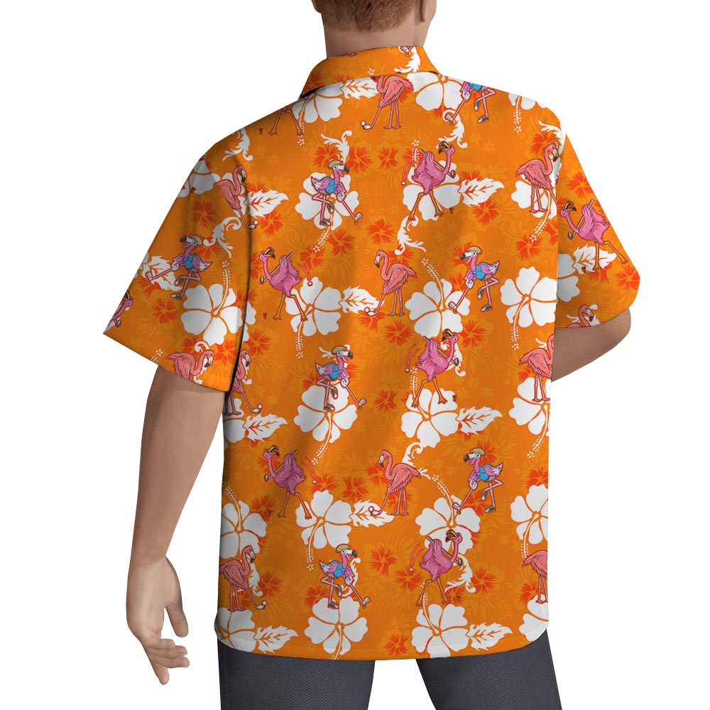 Men's Flamingo Hawaiian Shorts Golf And Orange Hibiscus