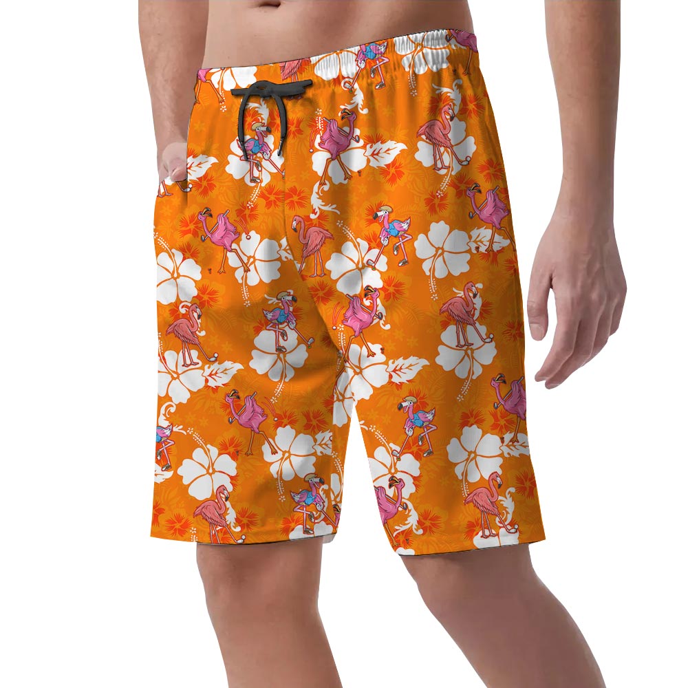 Funny Flamingo With Golf Hawaiian Beach Shorts For Men