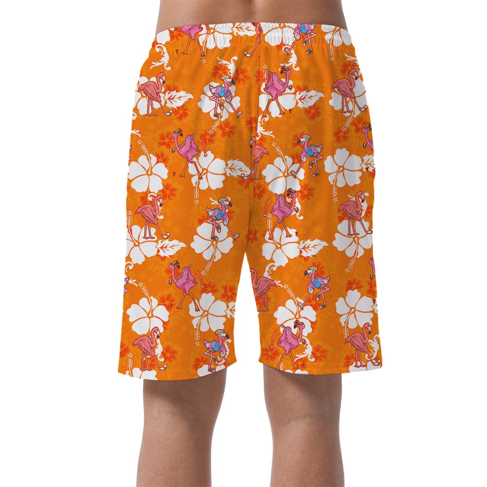 Funny Flamingo With Golf Hawaiian Beach Shorts For Men