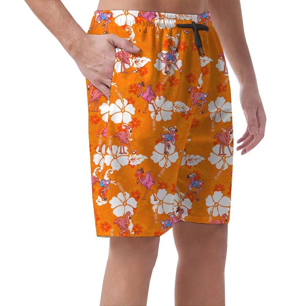 Funny Flamingo With Golf Hawaiian Beach Shorts For Men