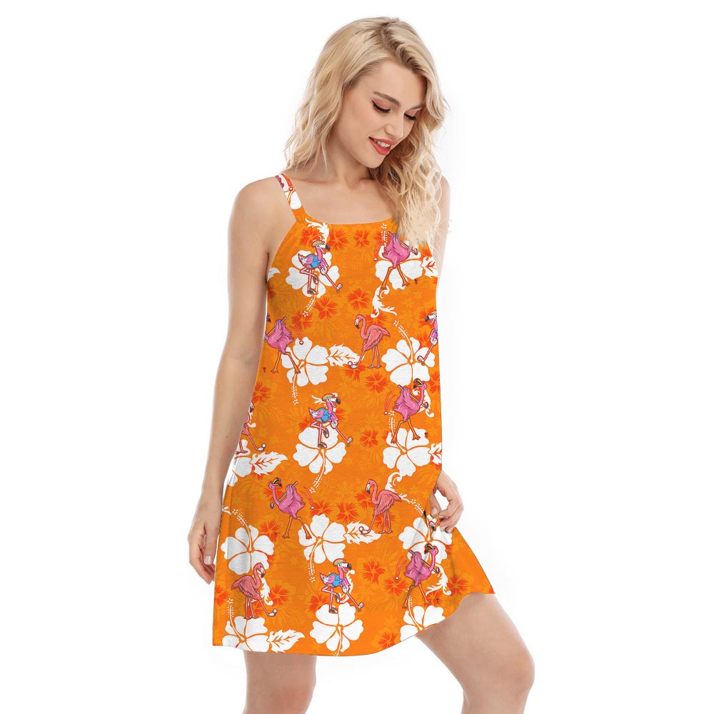 Women's Golf Flamingo Hawaiian Dress For Vacation Orange