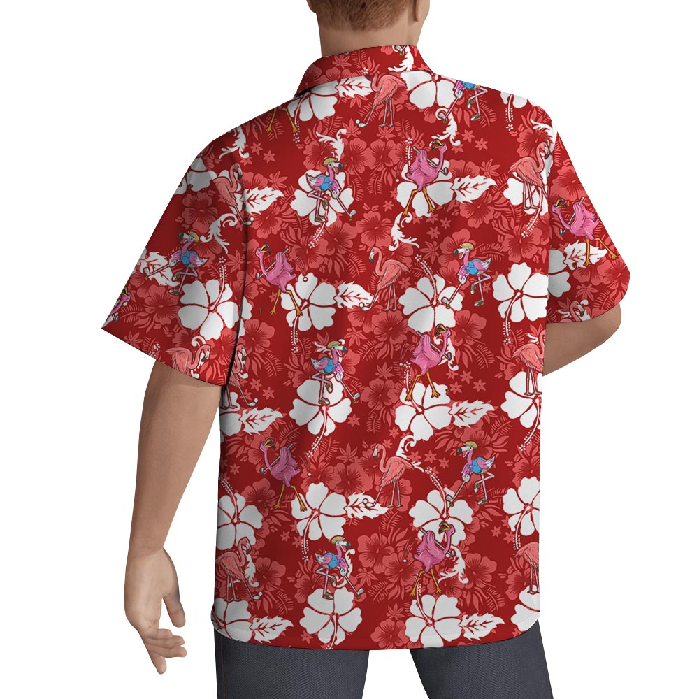 Men's Golf Flamingo Hawaiian Shirt Red Hibiscus