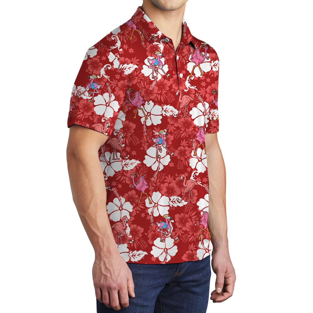 Unique Flamingo Hawaiian Polo Shirt With Golf