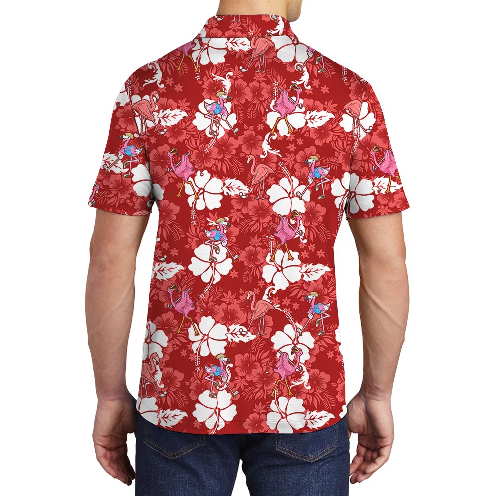 Unique Flamingo Hawaiian Polo Shirt With Golf