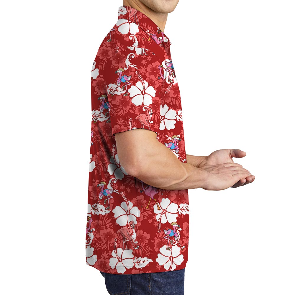 Unique Flamingo Hawaiian Polo Shirt With Golf