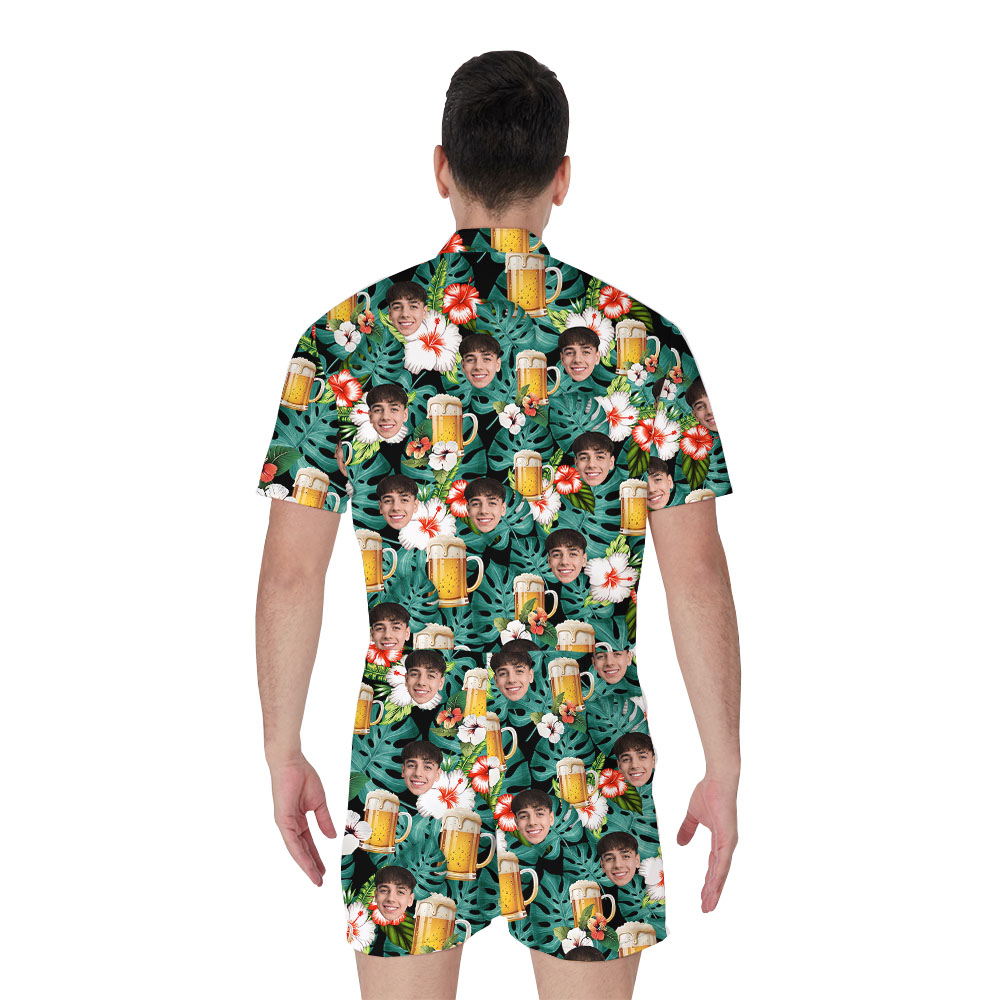 Custom Face Beer Mug Hawaiian Romper For Men