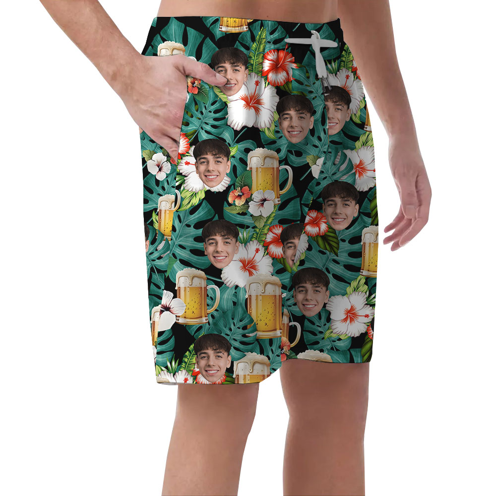 Beer Mug Custom Face Men's Hawaiian Shorts