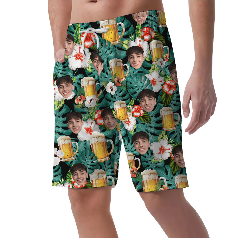 Beer Mug Custom Face Men's Hawaiian Shorts