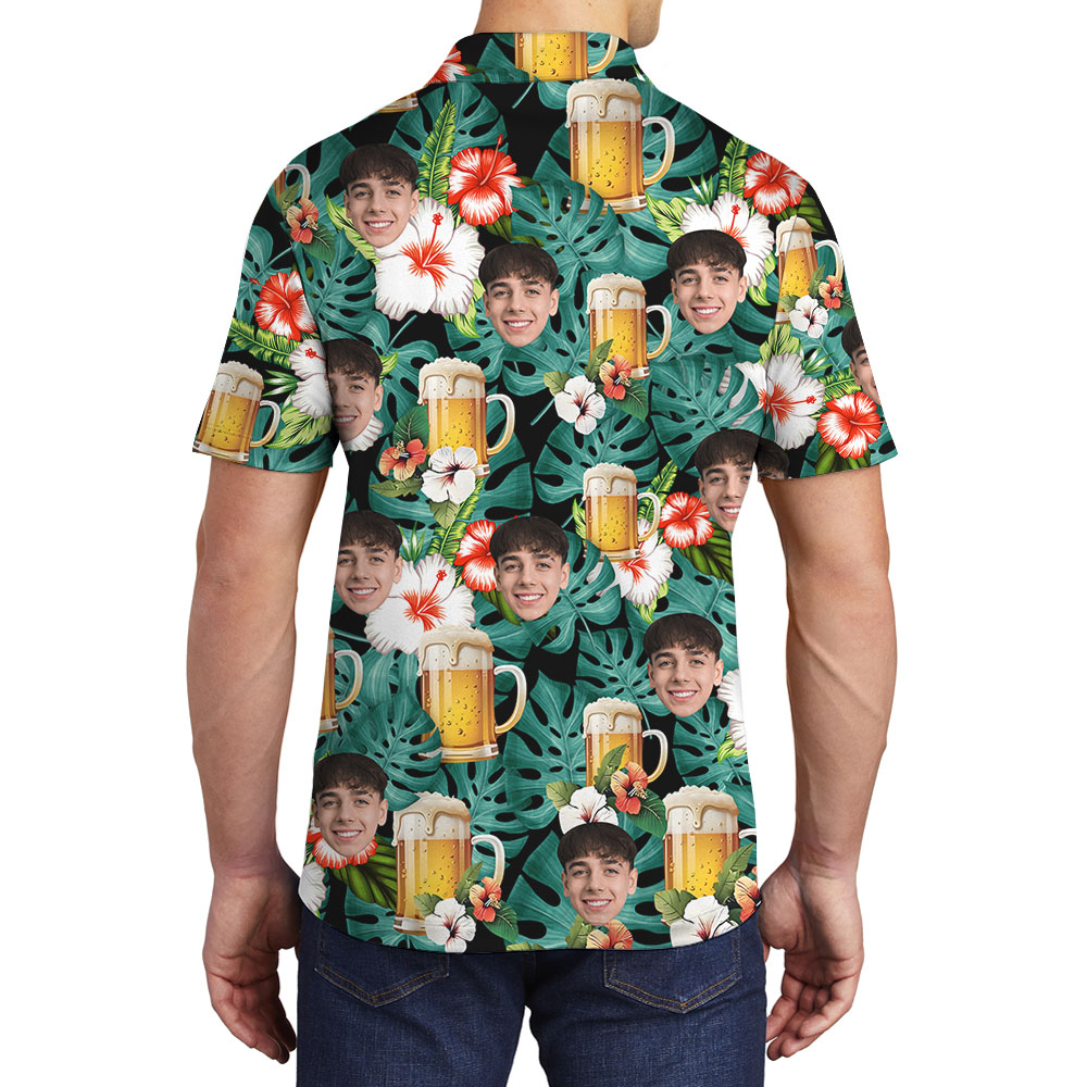Cool Beer Floral Men's Polo Shirt With Multiple Faces