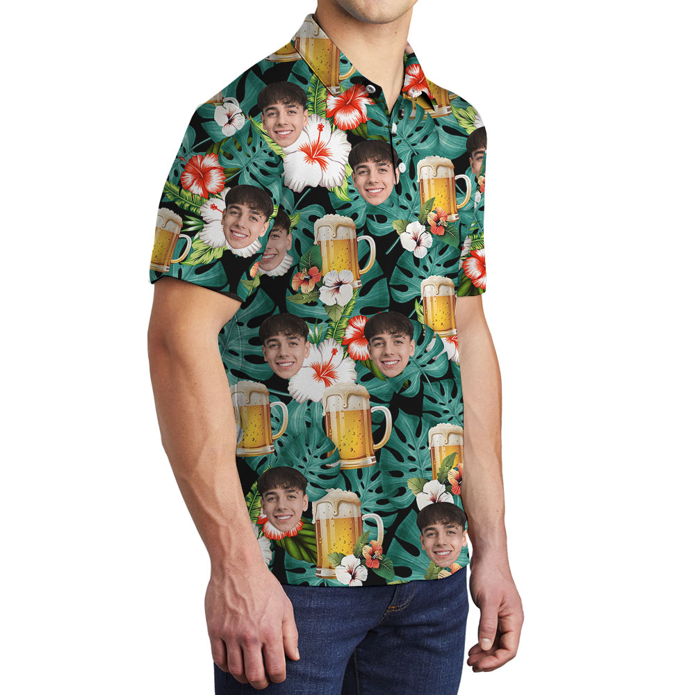 Cool Beer Floral Men's Polo Shirt With Multiple Faces