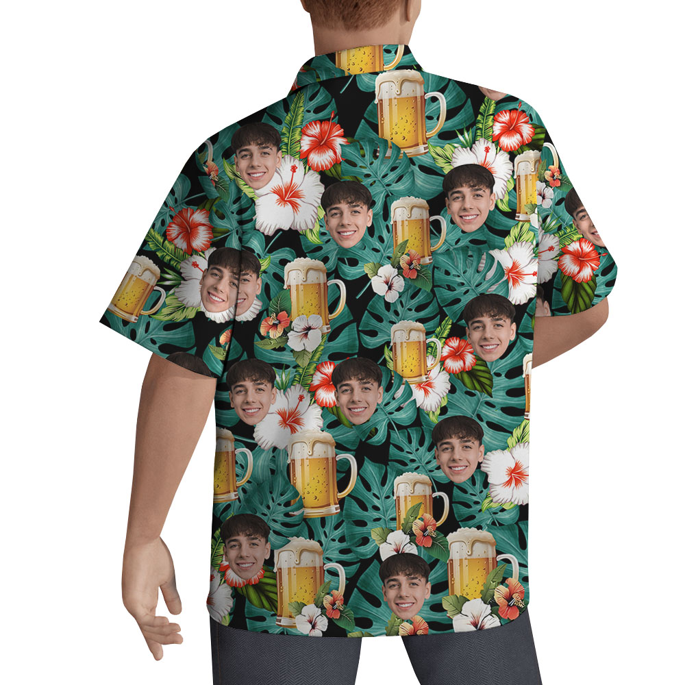 Beer Hibiscus Men's Hawaiian Shirt With Face
