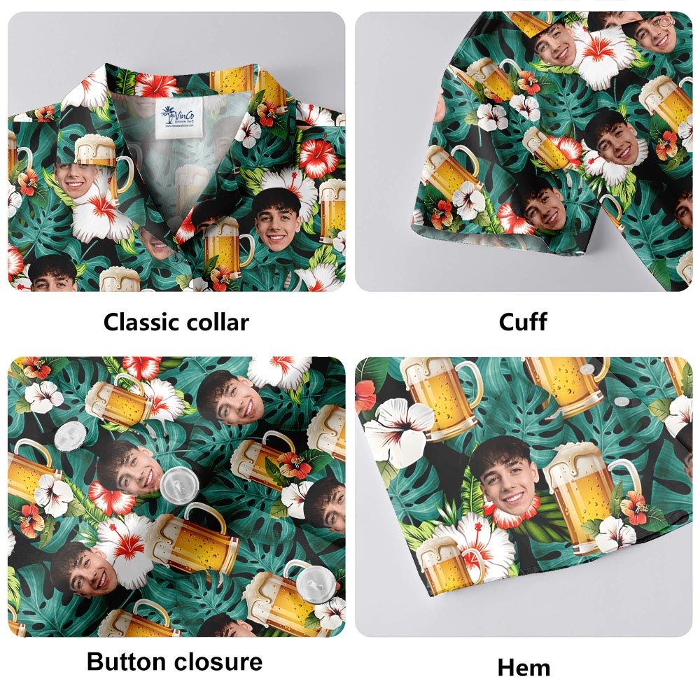 Beer Hibiscus Men's Hawaiian Shirt With Face