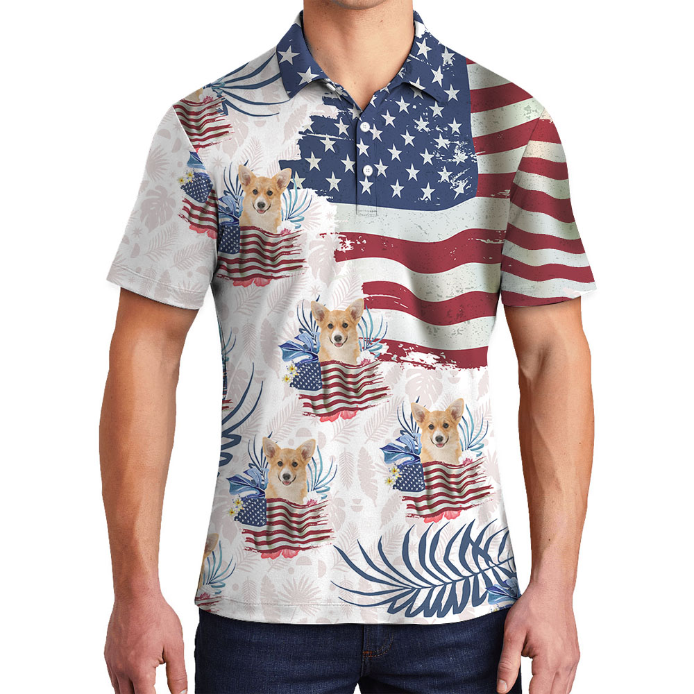 Cool Custom Face American Flag Men's Polos With Pet Faces - variant image 1
