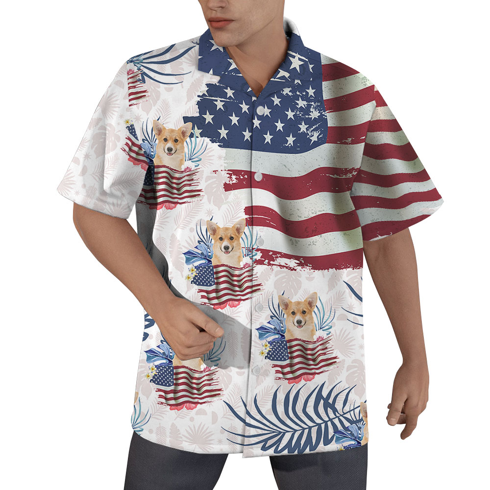 Custom Dog Face American Flag Hawaiian Shirt - variant image 1