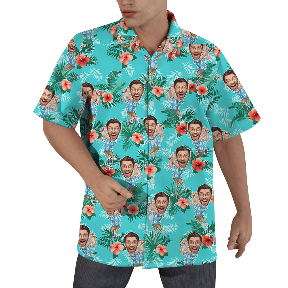 Custom Face Golf Player Tropical Hawaiian Shirt - variant image 1