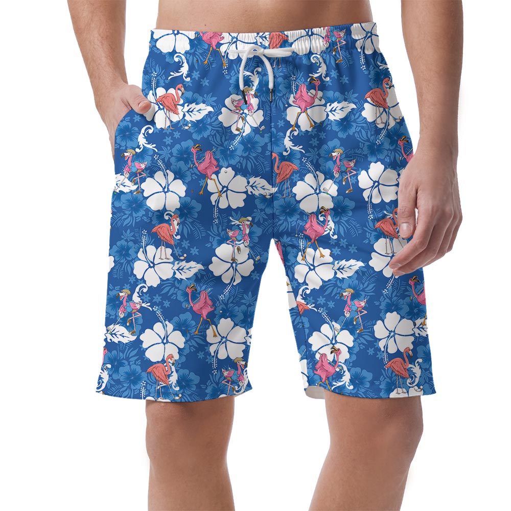 Men's Flamingo Playing Golf Hawaiian Beach Shorts - variant image 1