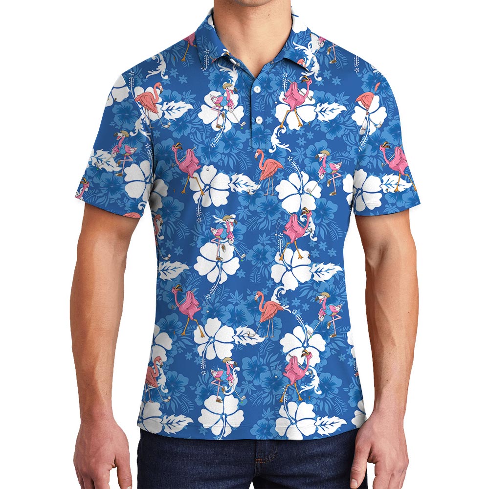 Flamingo Hibiscus Hawaiian Golf Shirt Men's Polo - variant image 1